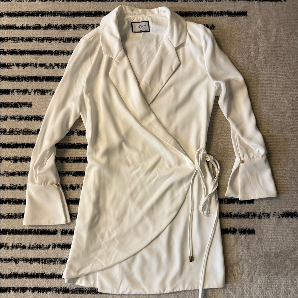RNWY White Wrap Mini Dress with Tie Waist
